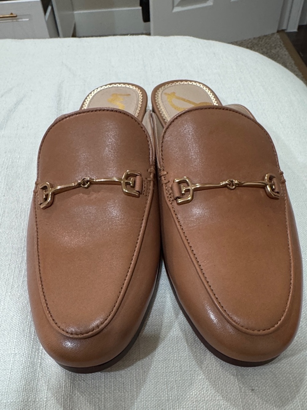 Sam Edelman Tan Leather Horsebit Backless Loafers
